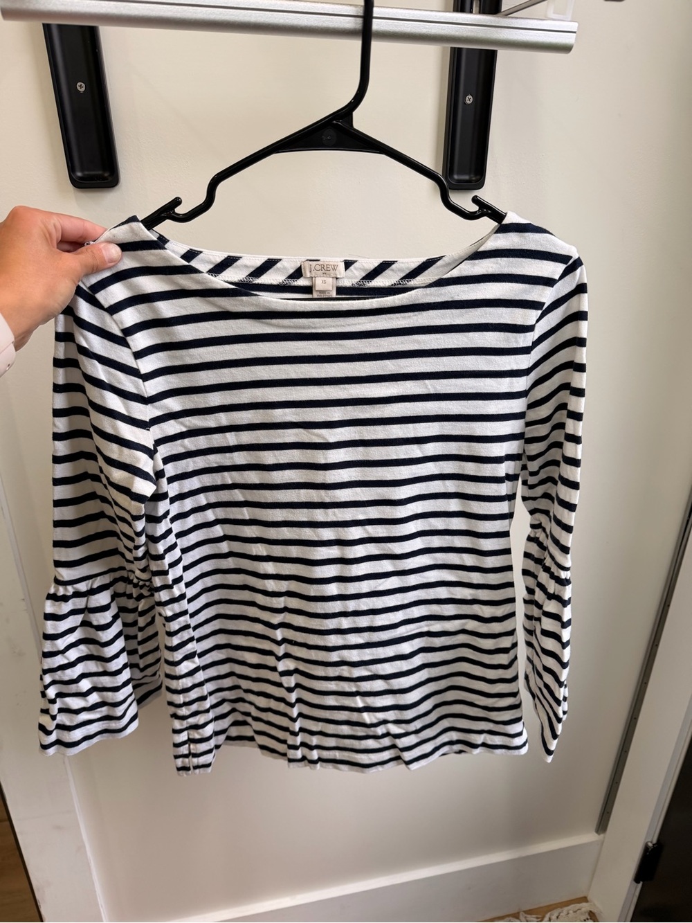 J. Crew Navy and White Striped Long-Sleeve Boatneck Top